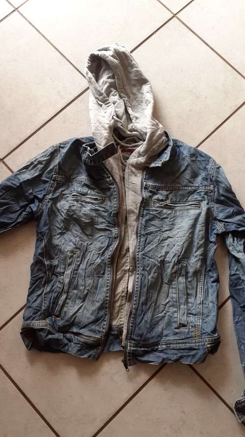 Denim Jacket with Grey Hood Built In (Small / Medium)