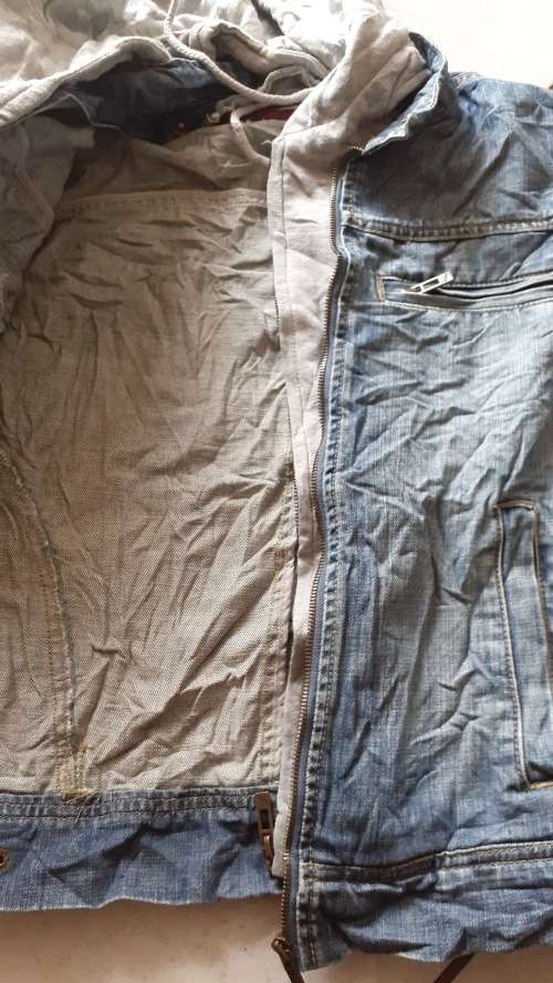 Denim Jacket with Grey Hood Built In (Small / Medium)