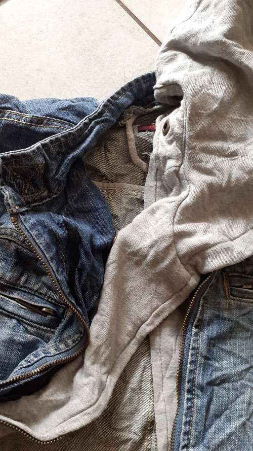 Denim Jacket with Grey Hood Built In (Small / Medium)