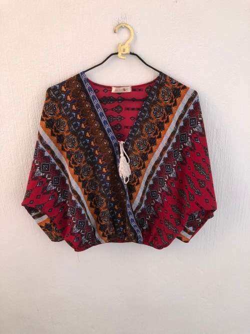 Red Boho Batwing Top (Medium)