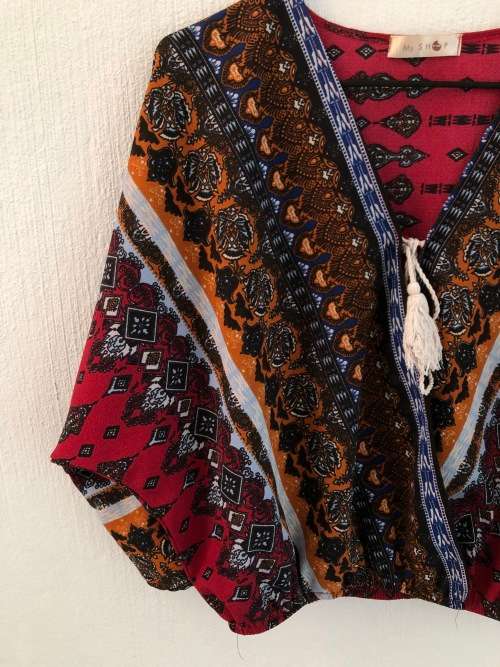 Red Boho Batwing Top (Medium)