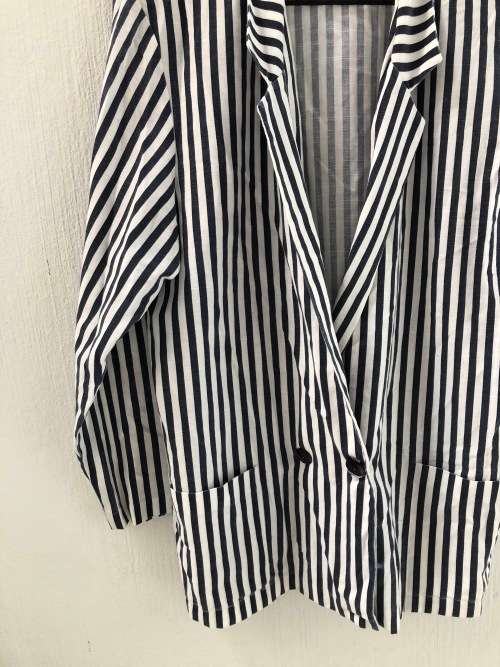 Vintage Blue and White Striped Linen Jacket (Size 12)