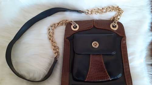 Brown and Black Fauax Leather Vintage Sling Bag (Body of bag measures 21 x 24 x 10cm)