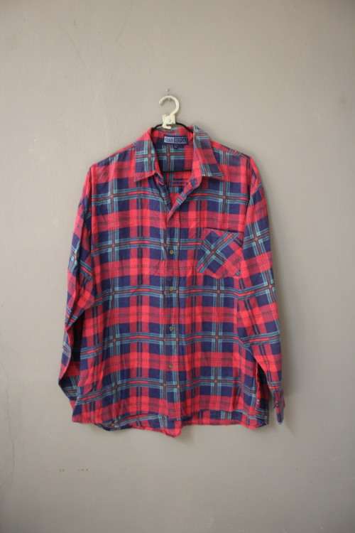 Red Vintage Check Flannel Shirt (XL)