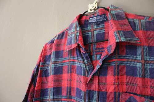 Red Vintage Check Flannel Shirt (XL)