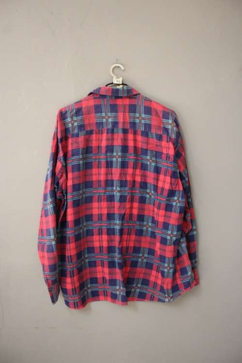 Red Vintage Check Flannel Shirt (XL)