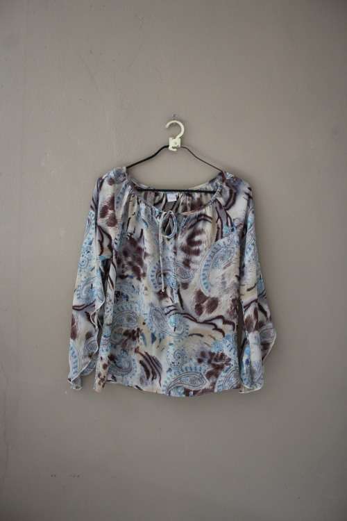 Brown and Blue Paisley Boho Top (Size 34)