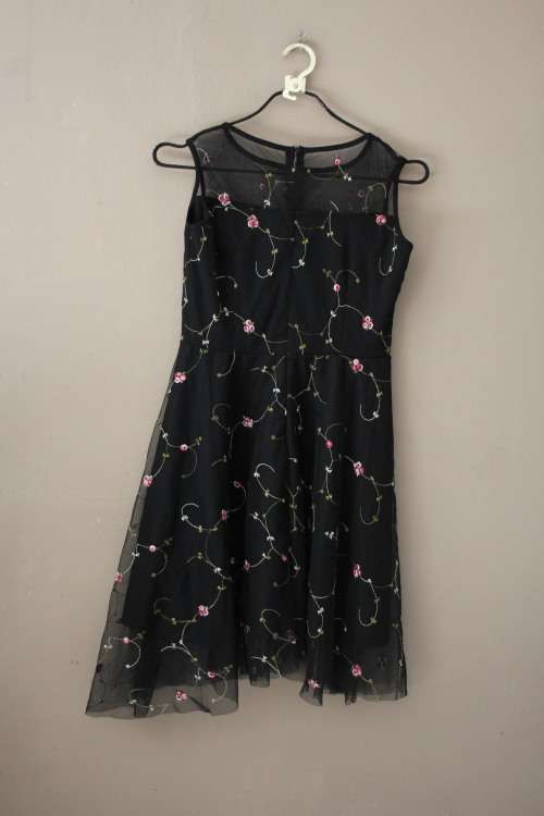 Stunning Black Mesh Dress with Floral Detail (Small)