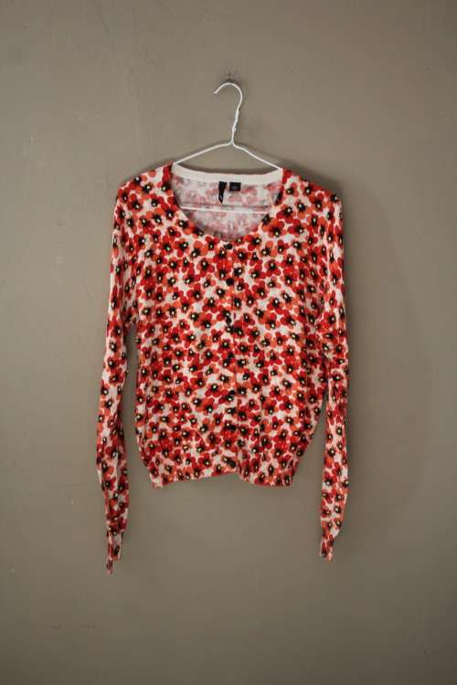 HandM Red and Orange Floral Button Up Cardigan (Small)
