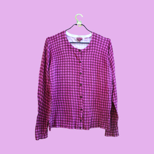 Vintage 90`s Pink Hounds Tooth Cardigan (XXL)