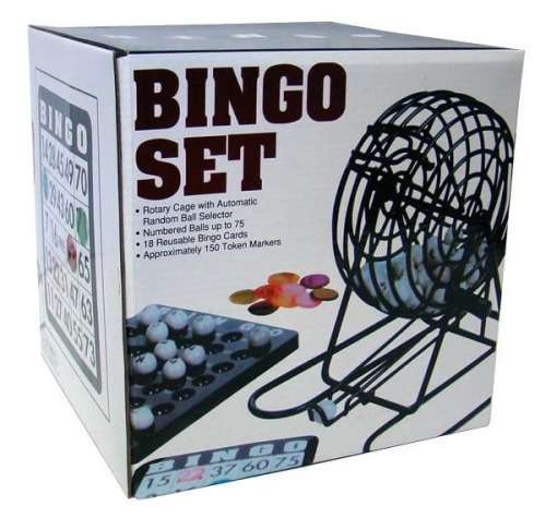 TRADITIONAL BINGO BALL WIRE CAGE WHEEL LOTTO GAME SET AND CARD MARKER TICKET SET