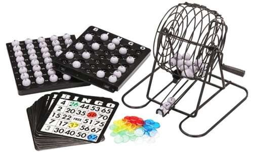 TRADITIONAL BINGO BALL WIRE CAGE WHEEL LOTTO GAME SET AND CARD MARKER TICKET SET