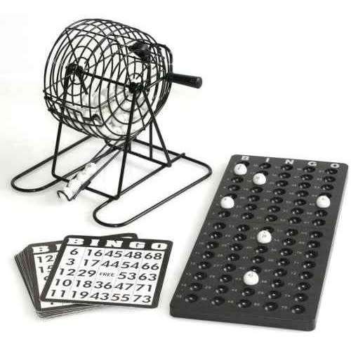 TRADITIONAL BINGO BALL WIRE CAGE WHEEL LOTTO GAME SET AND CARD MARKER TICKET SET