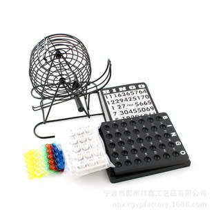 TRADITIONAL BINGO BALL WIRE CAGE WHEEL LOTTO GAME SET AND CARD MARKER TICKET SET