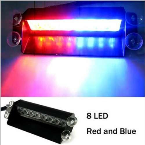 Car 24W 8 LED Emergency Vehicle Flash Light Dashboard Strobe Warning Blue Red Amber