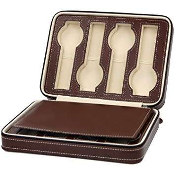 8 Slots Zippered Watch Box Traveler's Black Watch Storage Case Organizer