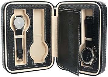 4 Slots Zippered Watch Box Traveler's Black Watch Storage Case Organizer