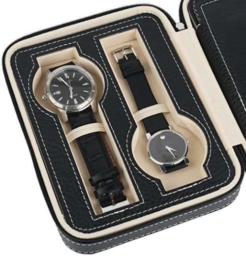 4 Slots Zippered Watch Box Traveler's Black Watch Storage Case Organizer