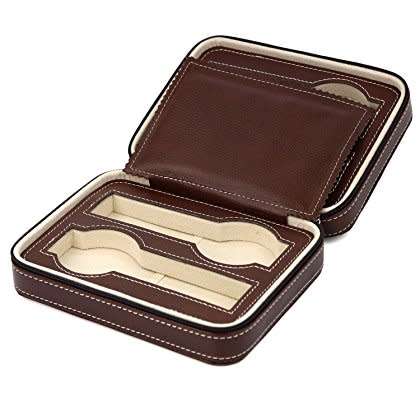 4 Slots Zippered Watch Box Traveler's Black Watch Storage Case Organizer