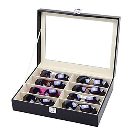 8 Slot Eyeglass Sunglass Storage Box, CARBON, Glasses Display Case Storage Organizer Collector (8