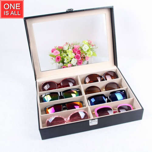 8 Slot Eyeglass Sunglass Storage Box, CARBON, Glasses Display Case Storage Organizer Collector (8