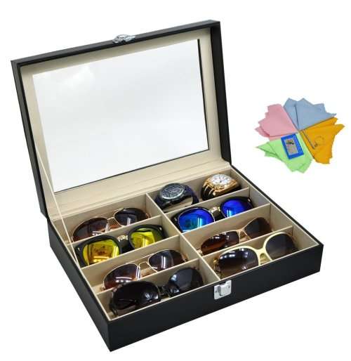 8 Slot Eyeglass Sunglass Storage Box, CARBON, Glasses Display Case Storage Organizer Collector (8