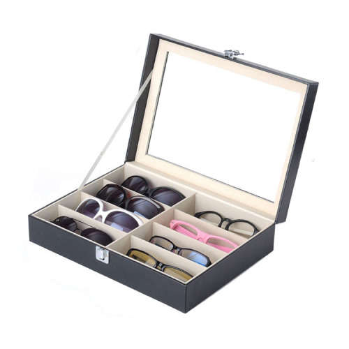 8 Slot Eyeglass Sunglass Storage Box, CARBON, Glasses Display Case Storage Organizer Collector (8