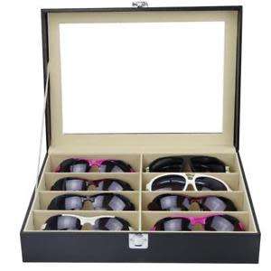 8 Slot Eyeglass Sunglass Storage Box, CARBON, Glasses Display Case Storage Organizer Collector (8