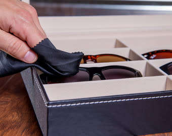 8 Slot Eyeglass Sunglass Storage Box, CARBON, Glasses Display Case Storage Organizer Collector (8