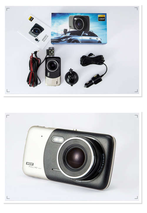 CAR DASH CAM Dual Lens 4 inch Full HD 1080p Parking Monitor WDR Night Vision includes Rear View cam