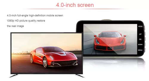 CAR DASH CAM Dual Lens 4 inch Full HD 1080p Parking Monitor WDR Night Vision includes Rear View cam