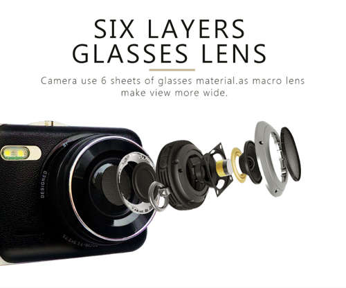 CAR DASH CAM Dual Lens 4 inch Full HD 1080p Parking Monitor WDR Night Vision includes Rear View cam