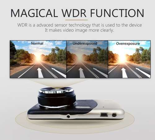 CAR DASH CAM Dual Lens 4 inch Full HD 1080p Parking Monitor WDR Night Vision includes Rear View cam