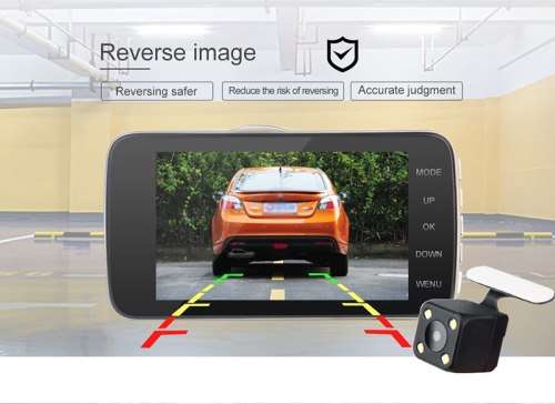 CAR DASH CAM Dual Lens 4 inch Full HD 1080p Parking Monitor WDR Night Vision includes Rear View cam