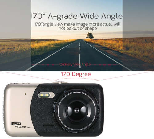CAR DASH CAM Dual Lens 4 inch Full HD 1080p Parking Monitor WDR Night Vision includes Rear View cam