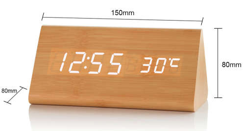 Voice-activated Triangle Wooden Digital Alarm Clock - WOOD