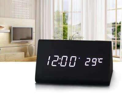 Voice-activated Triangle Wooden Digital Alarm Clock - WOOD