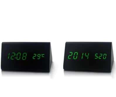 Voice-activated Triangle Wooden Digital Alarm Clock - WOOD