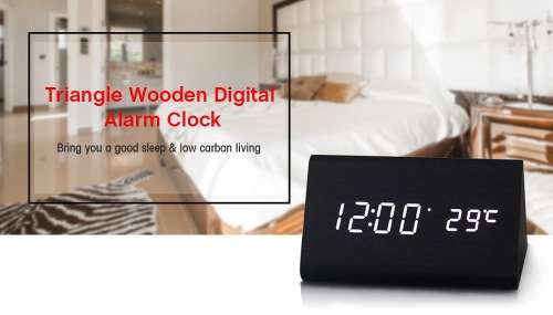 Voice-activated Triangle Wooden Digital Alarm Clock - WOOD