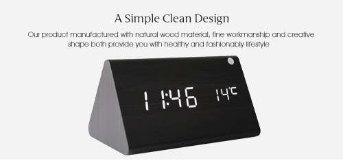 Voice-activated Triangle Wooden Digital Alarm Clock - WOOD