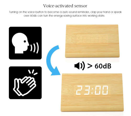 Voice-activated Triangle Wooden Digital Alarm Clock - WOOD