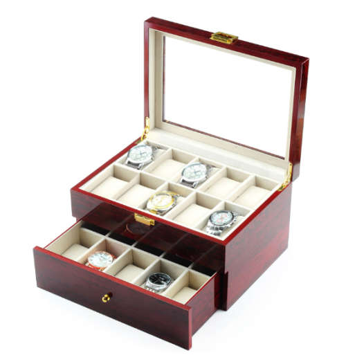 Luxury watch box for men / women wooden watch case organizer glass jewelry storage box