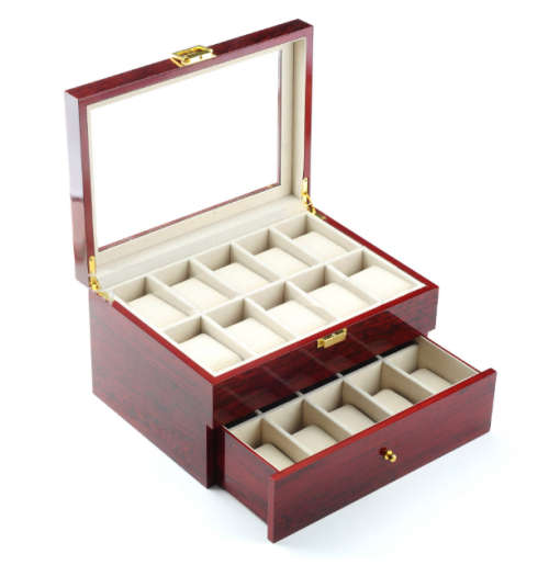 Luxury watch box for men / women wooden watch case organizer glass jewelry storage box