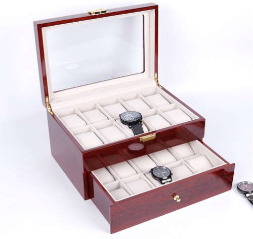Luxury watch box for men / women wooden watch case organizer glass jewelry storage box