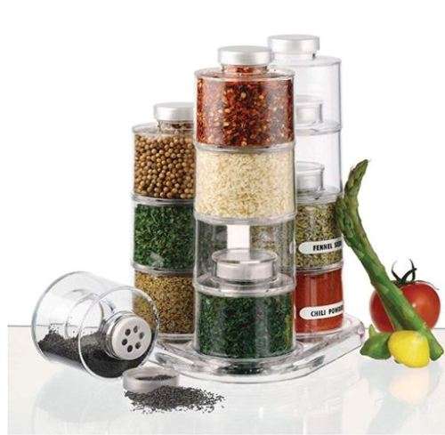 12 Bottles Plastic Stackable Spice Rack Carousel (Transparent)