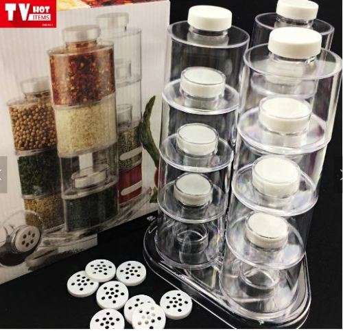 12 Bottles Plastic Stackable Spice Rack Carousel (Transparent)