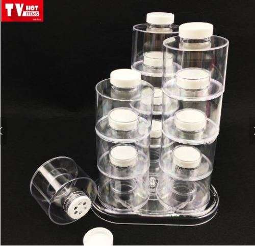 12 Bottles Plastic Stackable Spice Rack Carousel (Transparent)