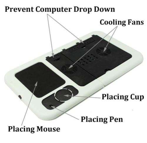 Portable Laptop Desk / Adjustable Folding Laptop Table / E-Table With Tray Cooling fan