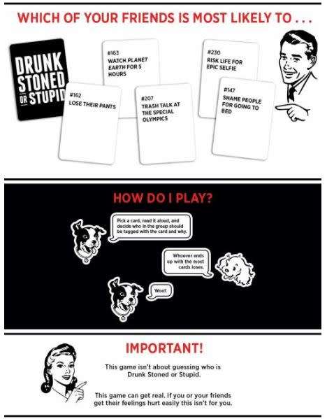 DRUNK STONED OR STUPID ( a PARTY GAME) CARD GAME
