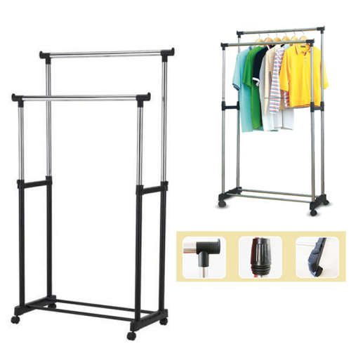 Adjustable Double Pole Stainless Steel Clothes Rack